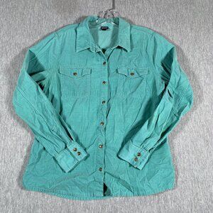 Patagonia Womens Shirt Size 8 Teal Corduroy Button Down Long Sleeve Outdoor